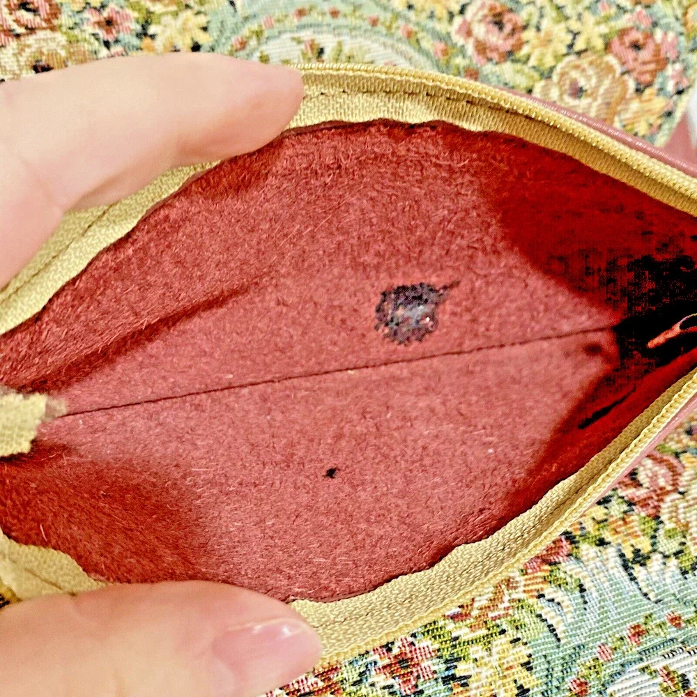 Vintage Floral Tapestry Clutch Purse Pink Leather Strap Convertible Shoulder Bag